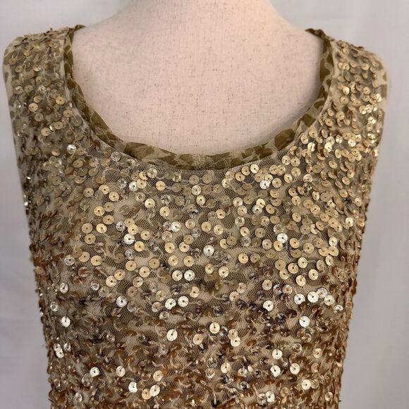 NEW Chico's Gold Sequin GLAM Fancy Mesh Shell Tank Top Animal Size 1 Medium - Picture 3 of 9